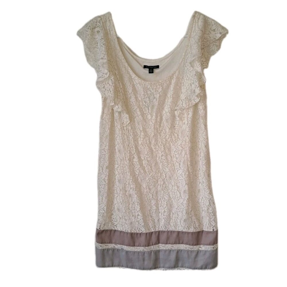 American Eagle Small White Lace dress NEW Pink And Gray Stripe